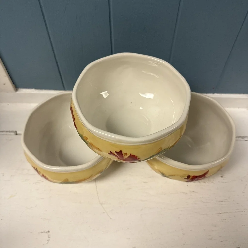 Fitz & Floyd Bellacara Hand-painted Cereal Soup Bowls Set Of‎ 3 Floral RARE